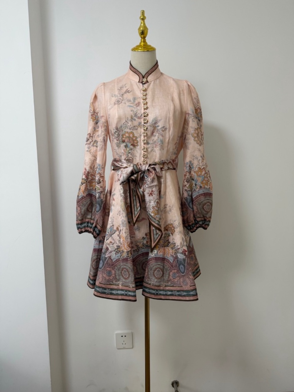 Zimmermann Alchemy Floral-print Belted Linen Mini Dress Pink